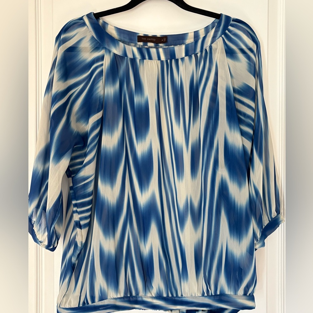 The Limited Blue and Cream Blouse
